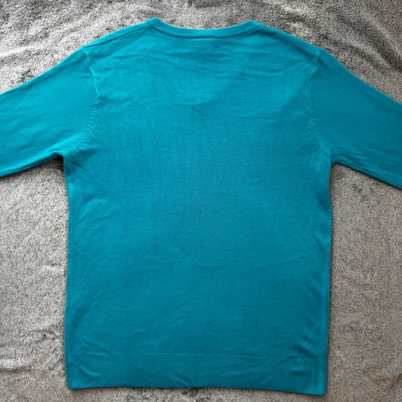LACOSTE V-Neck Cotton Knit Sweater Blue Teal Size 8 (3XL) - Picture 6 of 15